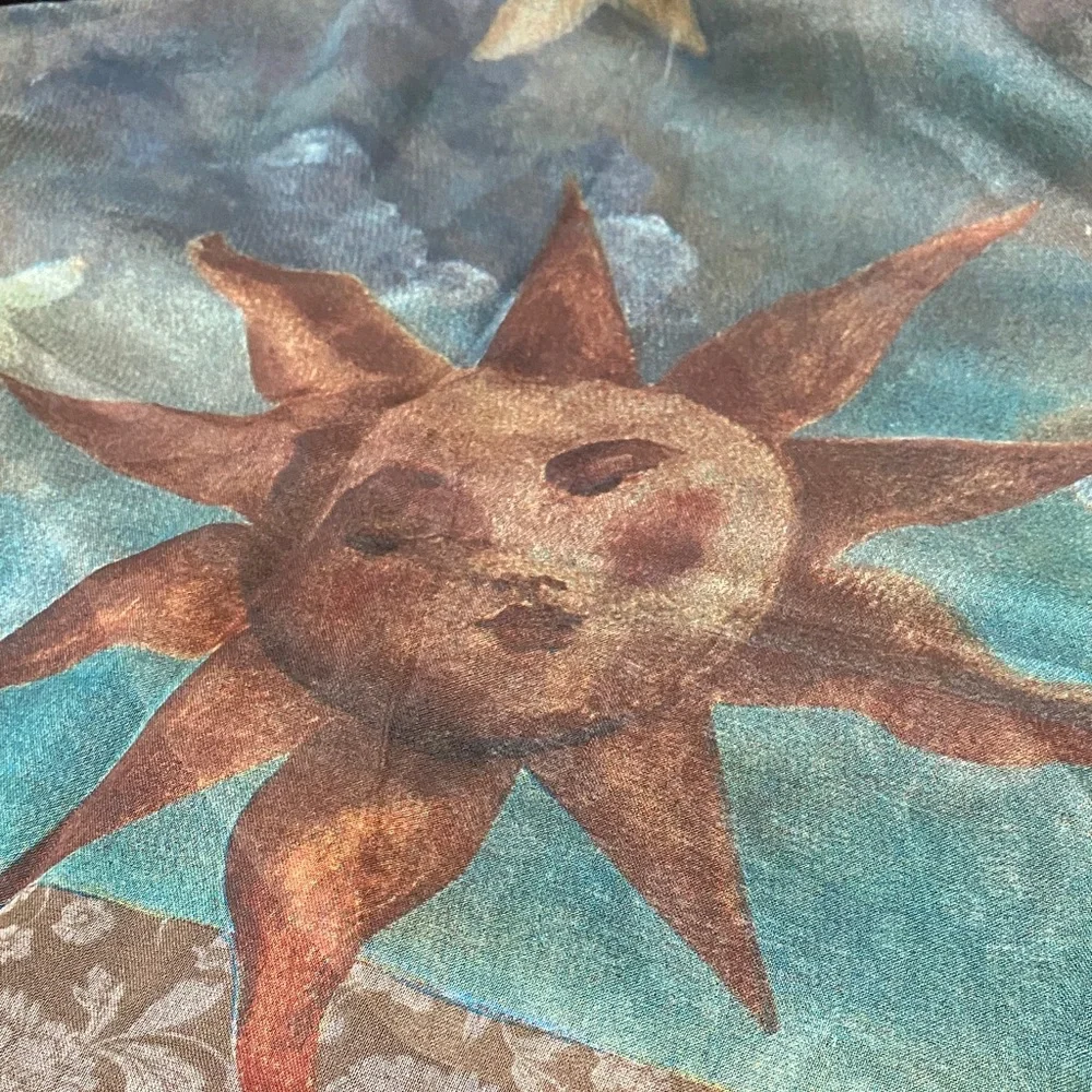 Betmar Vintage Artistic blue beige cherub sheer Scarf - Picture 9 of 16